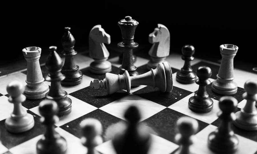 Chess pieces on a board